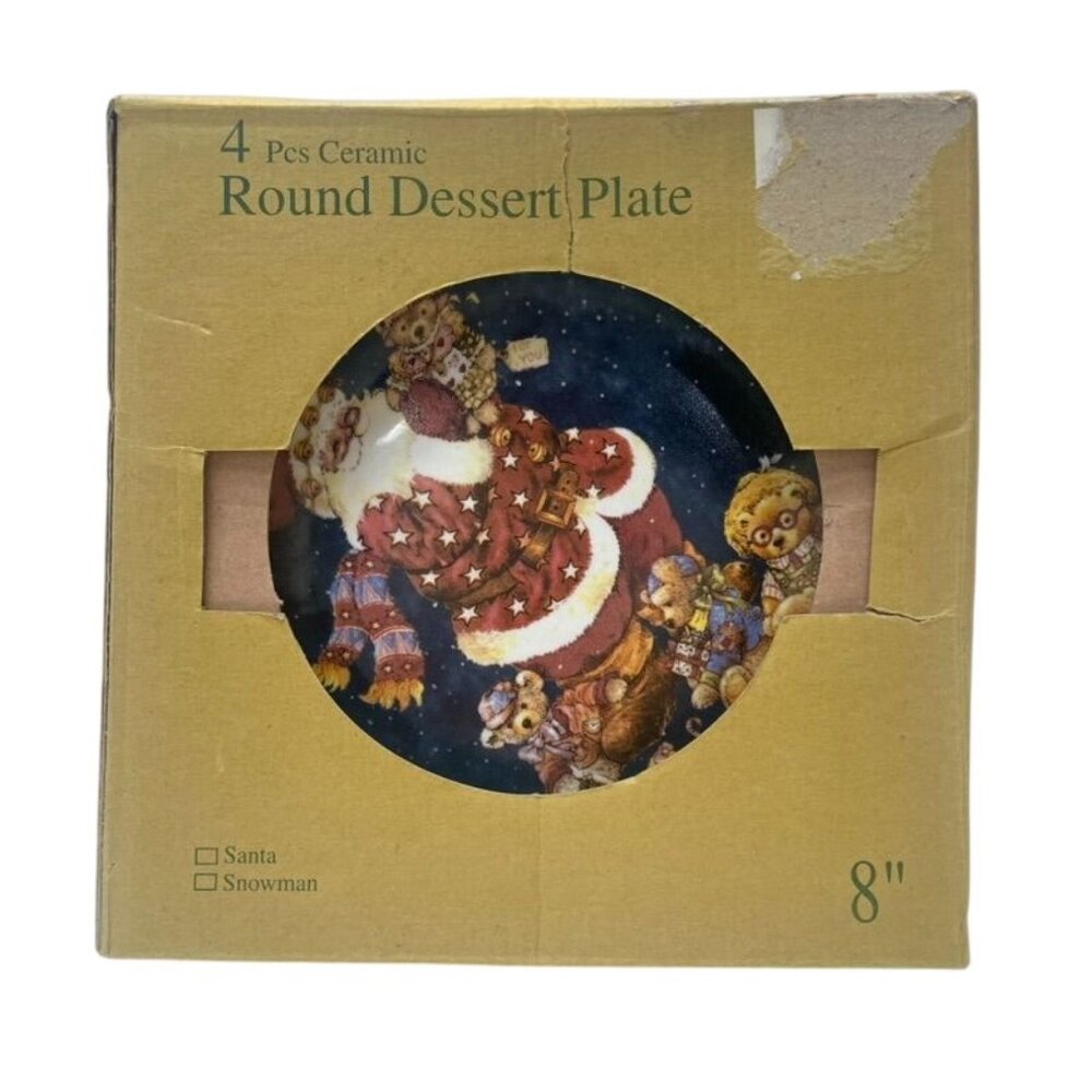 Today’s Living Christmas Santa Dessert Plates Set of 4 8” Ceramic Teddy Bear - Picture 3 of 5